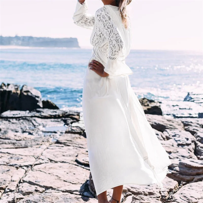 Kaftan Beach baño largo vestido túnicas Playa vestido blanco Beachwear Crochet Playa _ AliExpress