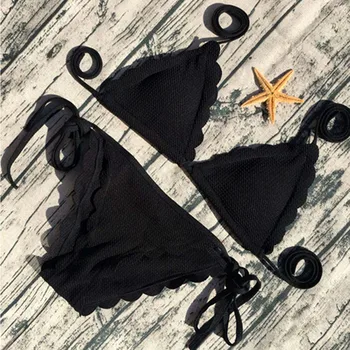 

TOKITIND Sexy Bikini top 2017 black Swimwear Women Solid Push Up Bikini Set Beachwear Bathing Suit brazilian femme biquini