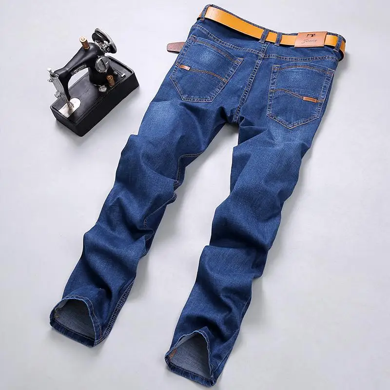 Мужские фирменные Прямые повседневные джинсы, весна, стиль, удобные мягкие хлопковые Стрейчевые джинсы, синий светильник, синие брюки, 3 цвета - Цвет: Синий