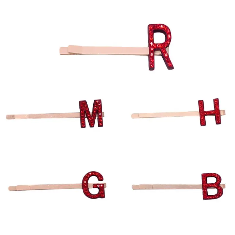 

Creative Geometric Red Glitter Rhinestone Hair Clip Women Girls Metal Alloy Capital Letter Alphabet Hairpin Side Bangs Barrettes