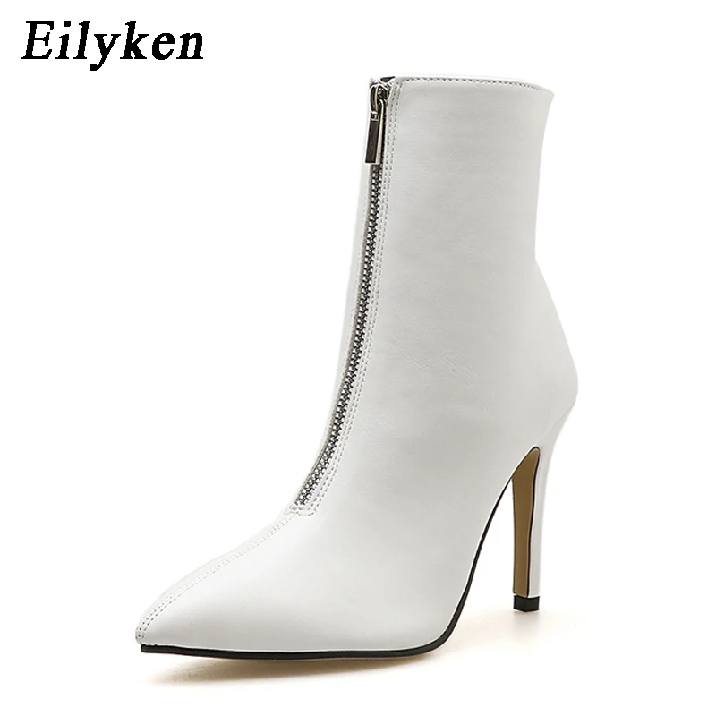 

Eilyken Women Zipper Boots White Ankle Boots Thin Heels Fashion Pointed toe Ladies Sexy shoes 2019 New Chelsea Boots size 35-40