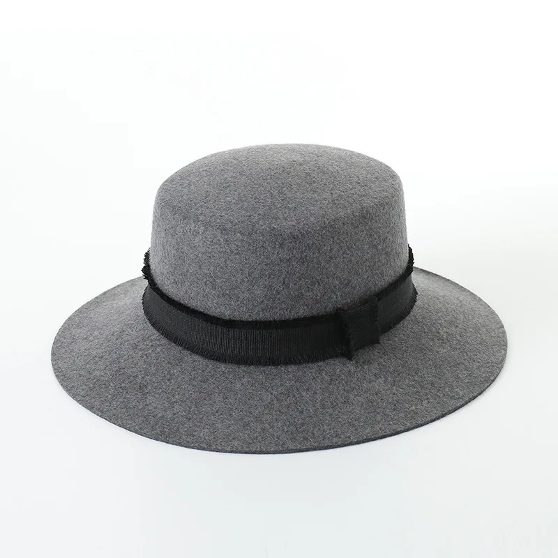 Новая брендовая шерстяная шляпа, гладкая шляпа для женщин, фетровая мягкая фетровая шляпа с широкими полями, шляпа Laday Bowler Gambler Top Hat - Цвет: gray
