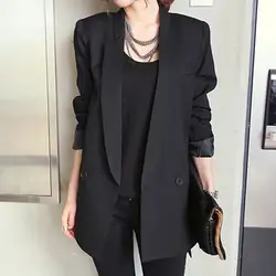 Корейский твердые длинным Стиль черный Для женщин куртка и пиджак женский Зубчатый воротник Асимметричный Chic дамы пиджаки feminino