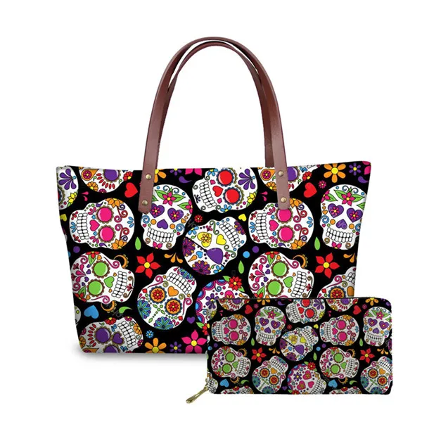 FORUDESIGNS Sugar Skull сумка с принтом женская большая сумка с ручкой сверху женская сумка на плечо для женщин 2 шт./компл. сумочка и кошелек - Цвет: YQ3280ALZ21