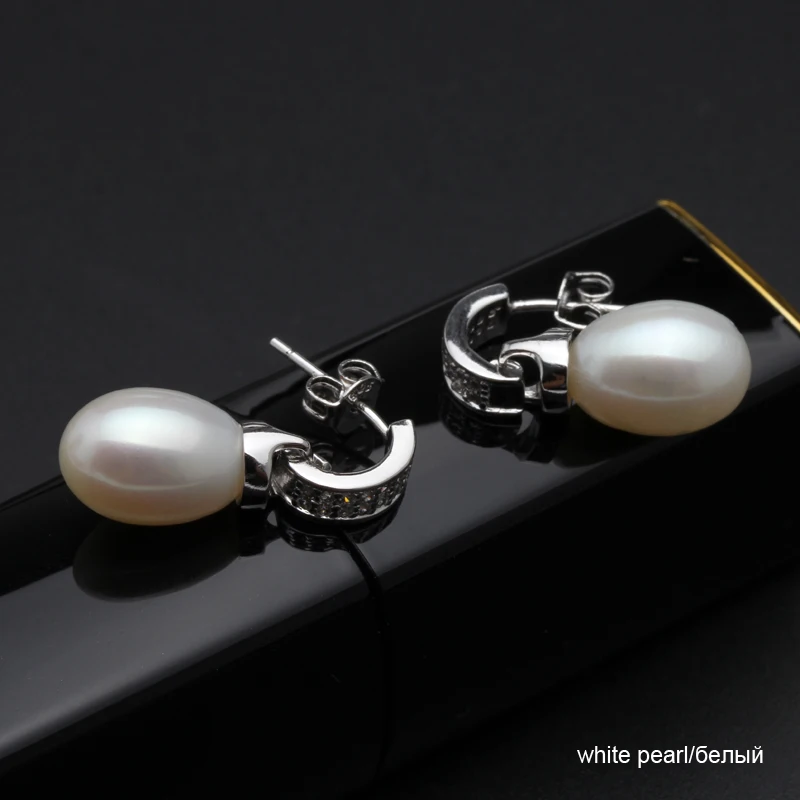 Модные натуральные белые розовые фиолетовые серые черные серьги из пресноводного жемчуга Свадебные серебряные жемчужные серьги 925 пробы женские вечерние подарки - Цвет камня: white pearl Earrings