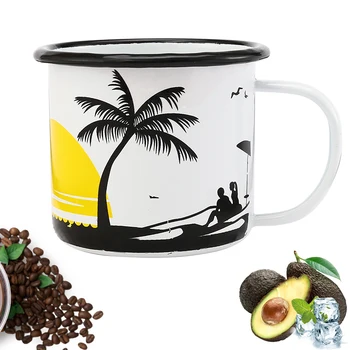 

Simple Black Edge Enameled Cup , Milk Mug with Special Pattern, Home and Office Coffee Cup