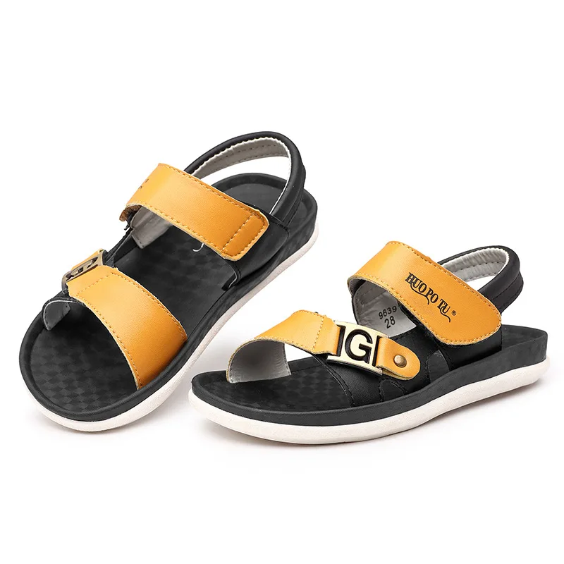 

Children's Shoe Summer New Style Soft Leather Boys Shoes Flat Heels Rubber Buckle Girls Sandals Beach Sandals Kids Footwear 2018