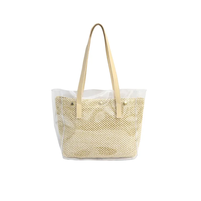 

2019 New Women Summer Beach PVC Transparent Handbag Big Totes Clear Straw Bag Large Capacity Shoulder Traval Bags Bolsa