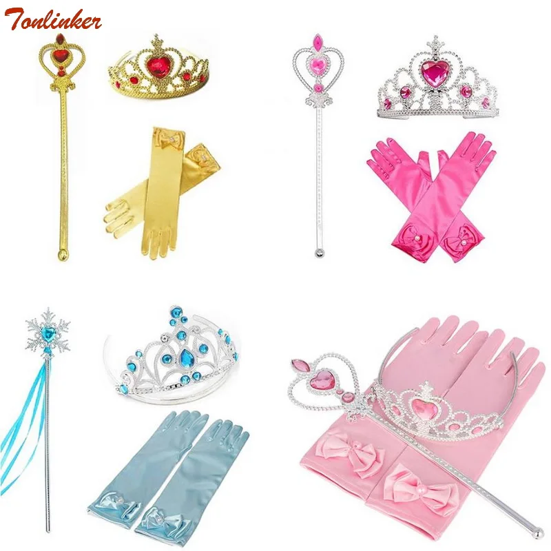 

Princess Anna Elsa Crown Wand Gloves Set Tiara Girls Accessories Cosplay Crown +Magic Wand+Glove For Kids Party Cosplay Costume