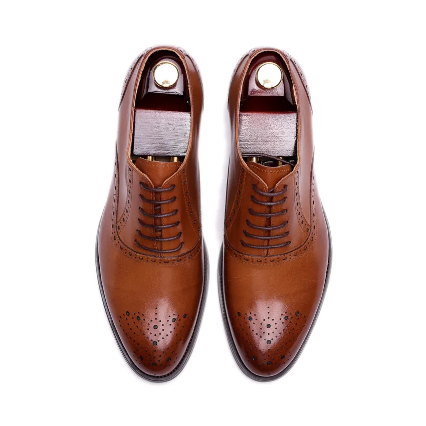 DESAI/брендовая Классическая обувь из натуральной кожи; мужские деловые повседневные туфли-оксфорды на шнуровке для свадебной вечеринки; Мужские броги с перфорацией; коричневые модельные туфли