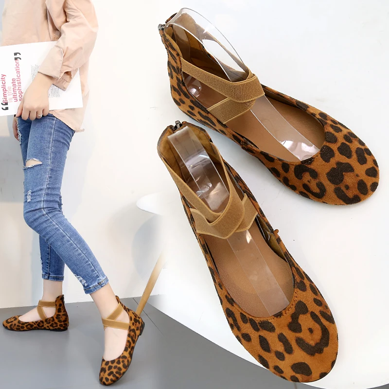 

Kjstyrka Gray Black Leopaed Spring Autumn women Espadrilles ballet flats shoes Suede Zip soft comfortable ladies casual shoes