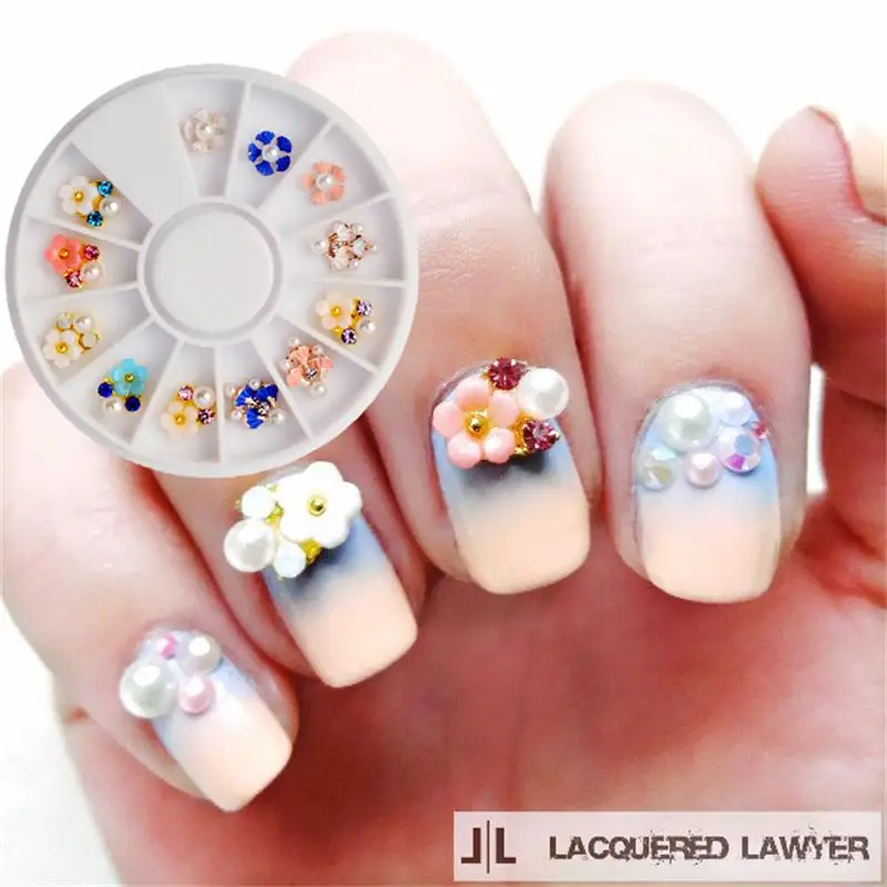 

1 Box 3D 10mm-15mm Colorful Stylish Nail Art Flower Pearl Studs UV Gel Charms 3D Nail Art DIY Decoration