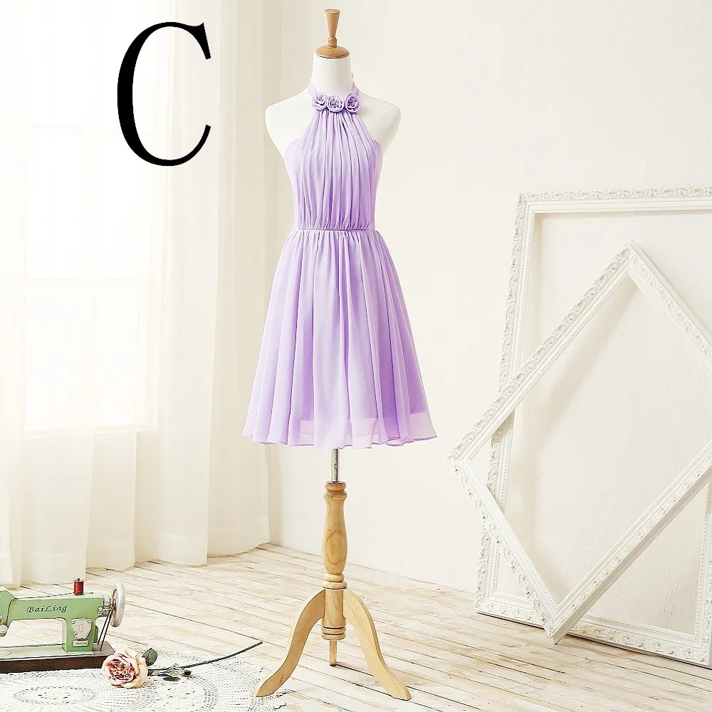 Кантри стиль халат soiree дешевые светло фиолетовый Холтер braidsmaid платья подружки невесты платье Короткое Сделано в Китае H3845