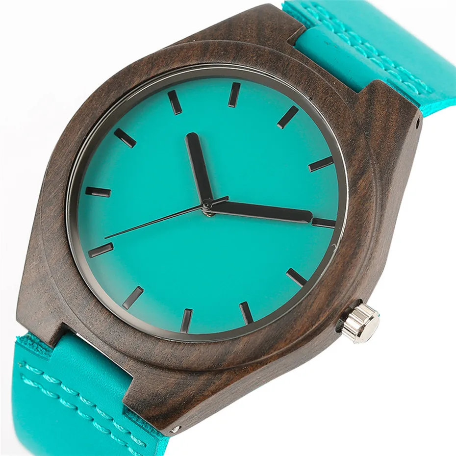 Fashion Blue Wood Quartz Watch Analog Genuine Leather Band Handmade Bamboo Wooden Wristwatch for Men Women Creative Gift Sport Clock (9)