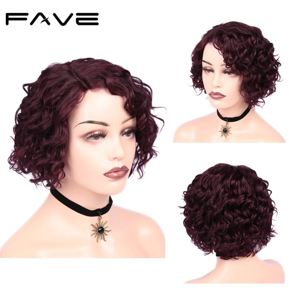 Short Afro Curly Bob Lace Wigs Brazilian Human Hair Glueless L Part Wavy Wig for Women 1B# 30# 99J# Color FAVE Hair
