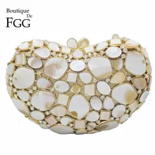 Естественный белый в форме раковин моллюсков Кристалл Клатч вечерние сумки для женщин Свадьба; вечеринка дамские сумочки и кошельки Свадебный с кристаллами клатчи сумка