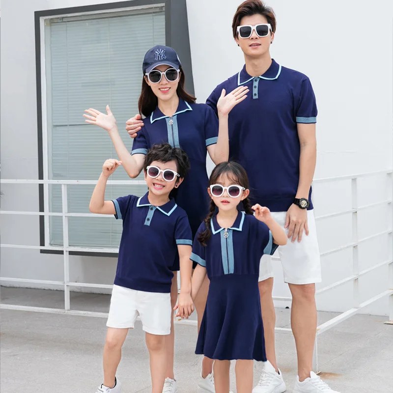 

fashion family look stand collar matching outfits mother daughter dresses dad son t shirts mommy and me clothes mom baby dress