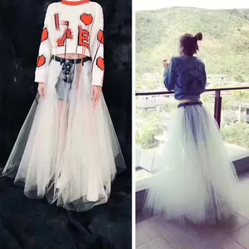 

Women's skirt tulle and denim skirts large the skirt is long white sexy tulle rave tutu fashion tulle skirt faldas saias