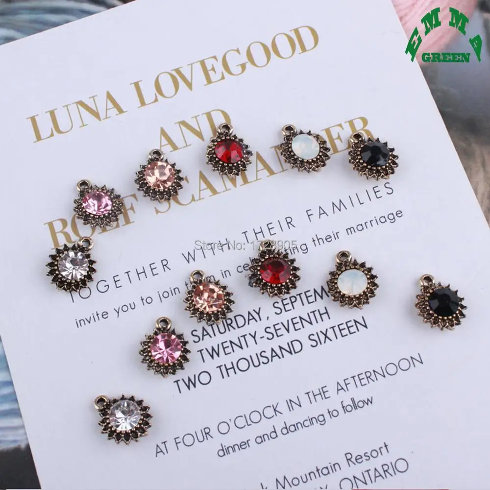 tiny mini size Charm crystal round sunflower 13 mm 10 pcs retro vintage gold tone Bracelet Necklace Jewelry Accessory DIY Craft | Украшения