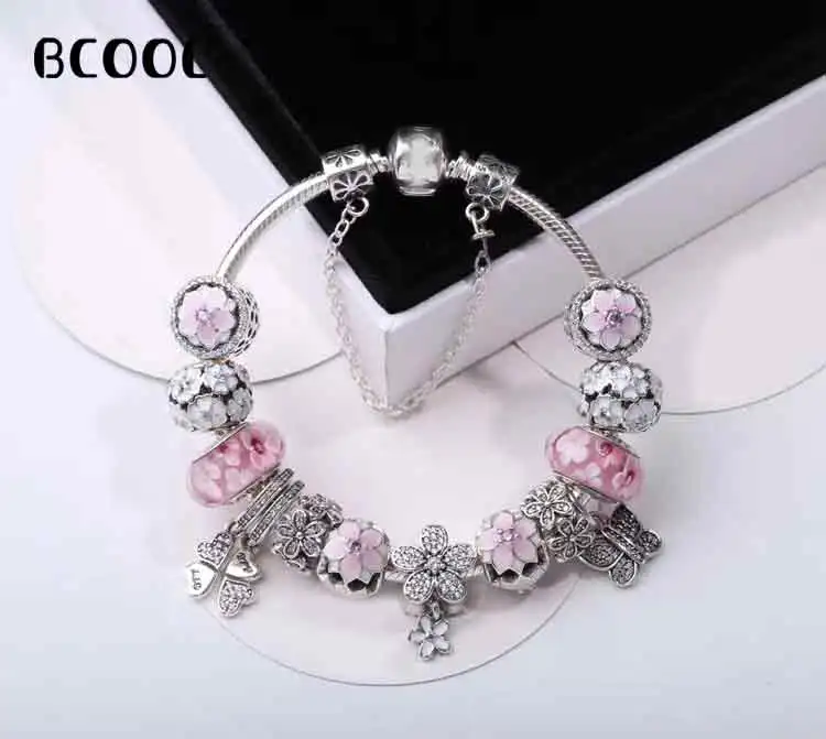 

100%925 Sterling Silver Original 1:1 Fashionable Silver Charm Bracelet Snowflake Crystal Beads Bracelet Jewelry Free Package