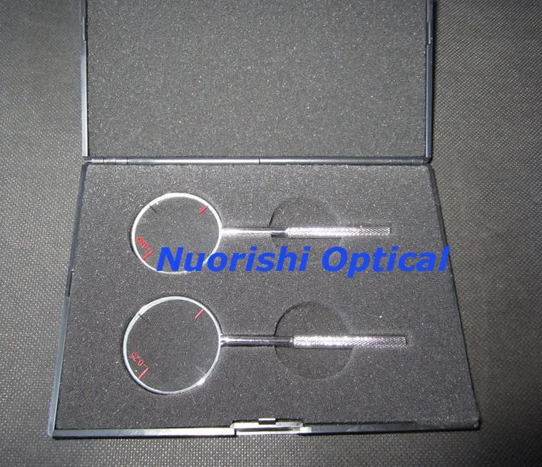 Офтальмологических оптический кросс цилиндра объектив Комплект 2 шт. в черный Пластик Футляр e09-5501 Бесплатная доставка