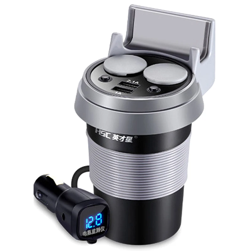 

Hsc 12-24V 3.1A Output Ash One For Two Dual Usb Car Charger Fast Charging Car Cup Car Cigarette Lighter Socket Adapter