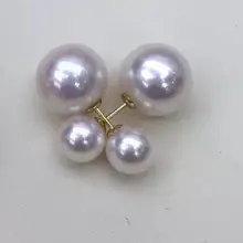 >>>> дизайн AAA++ 6-11 мм природный южного моря круглый белый жемчуг earring14k