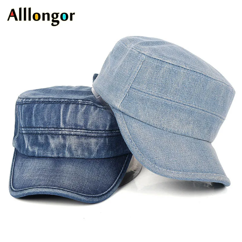

2019 New Denim Flat Military Cap Women Men Snapback Caps Vintage Army Hat Patrol Cap Unisex Baseball Hats