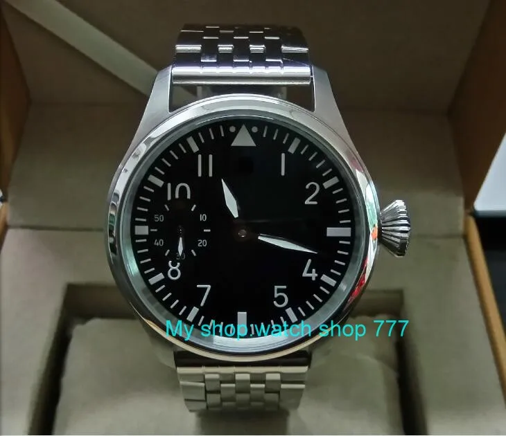 

47mm parnis Black dial Asian 6497 17 jewels Mechanical Hand Wind gooseneck movement men watch green luminous zdgd272a