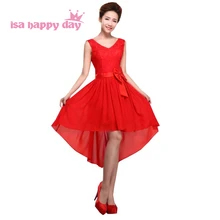 Красное греческое платье для выпускного вечера с v-образным вырезом и шнуровкой сзади, короткое спереди и длинное сзади, недорогое элегантное шифоновое платье для выпускного вечера H1360