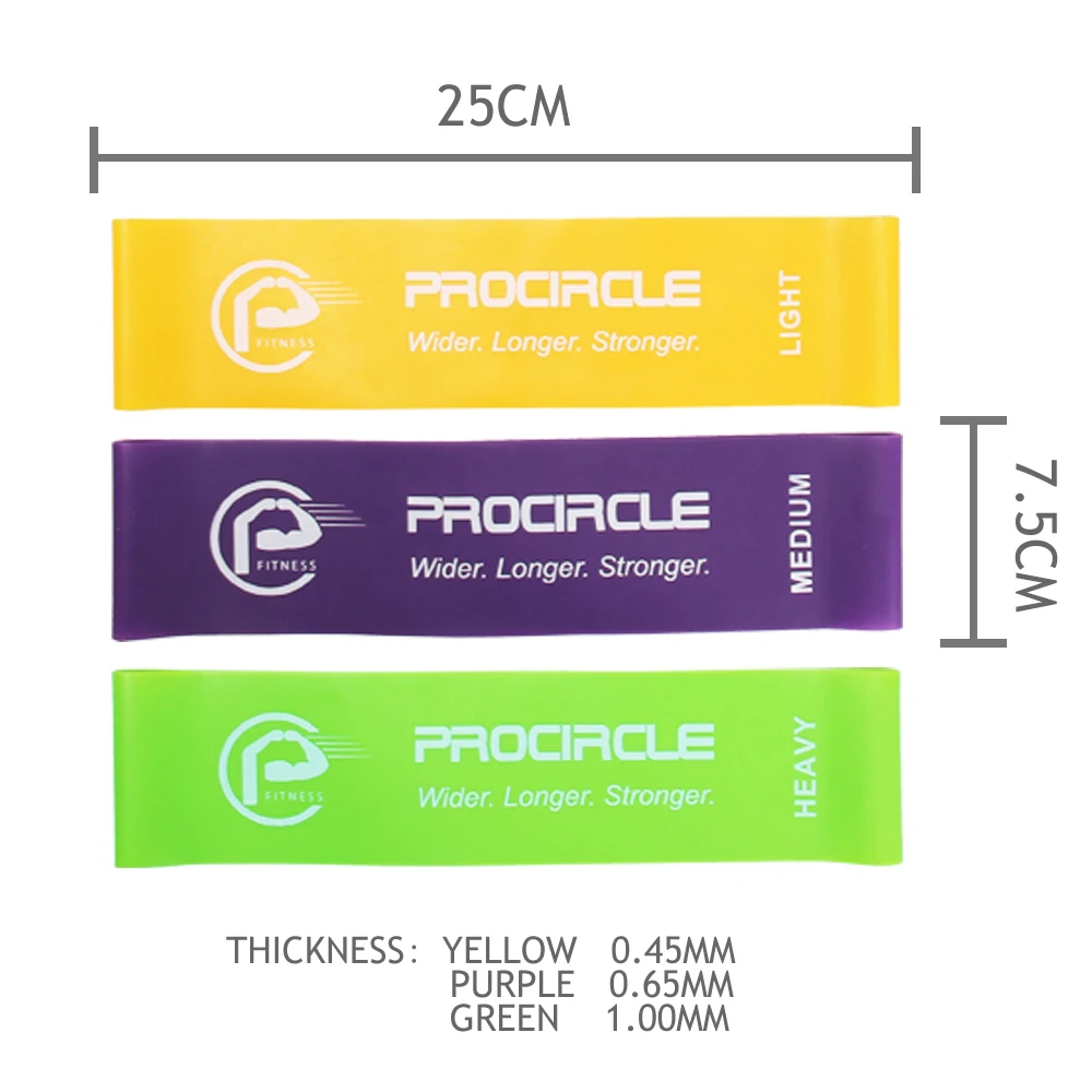 Procircle resistance bands set exercises 4 pieces geen red blue black 25cm length