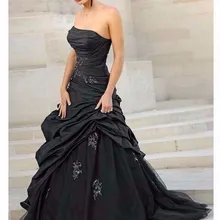 Черный готический A-Line Свадебные платья без бретелек тафты Ruched не белый винтажный красочный свадебный халат De Mariee корсет