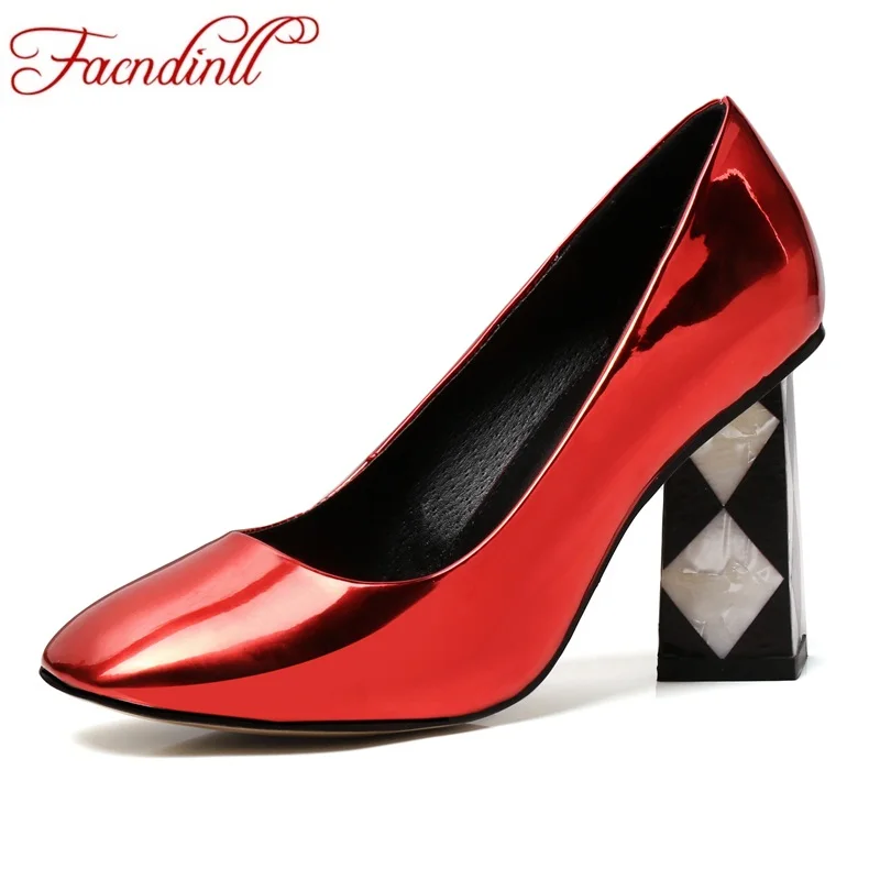 FACNDINLL new 2018 spring women pumps shoes high heels patent leather ...