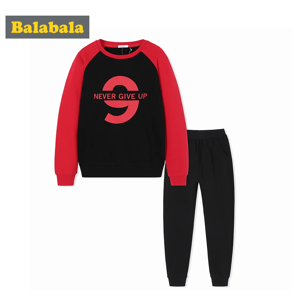 

Balabala Boys 2-Piece Sweatshirt Clothes Set Contrasting Sweatshirt with Ribbed Crewneck Cuff and Hem + Sweatpants Set for Sprin