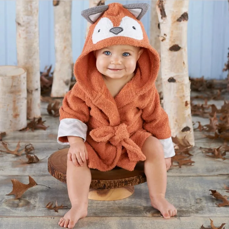 16 Designs Hooded Animal modeling Baby Bathrobe Cartoon Baby Spa Soft Towel Character kids bath robe infant beach towels - Цвет: fox