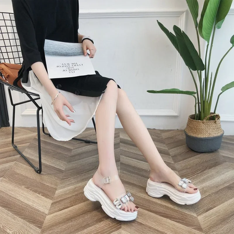 E TOY WORD Summer Women Sandals PVC Transparent Shoes Comfortable Wedge Platform Sandals Ladies Ankle Strap Shoes Woman