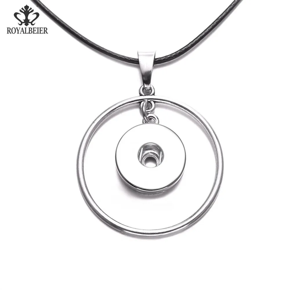 

RoyalBeier Women Necklace Pendant Fashion Round Snap Button Choker Female DIY Jewelry Pendant Adjustable Leather Snap Necklace