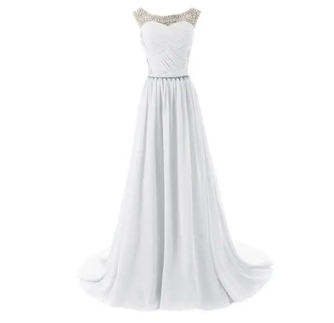 VENSANAC 2017 New A Line Crystals O Neck Long Evening Dresses Sleeveless Elegant Pleat Sash Sweep Train Party Prom Gowns