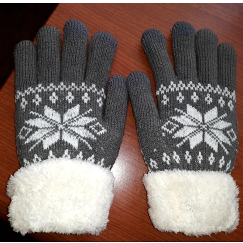 Теплые женские зимние перчатки, шерстяные вязаные наручные перчатки для женщин и мужчин, с рисунком снежинки, полный палец, унисекс, перчатки, варежки, подходят ко всему