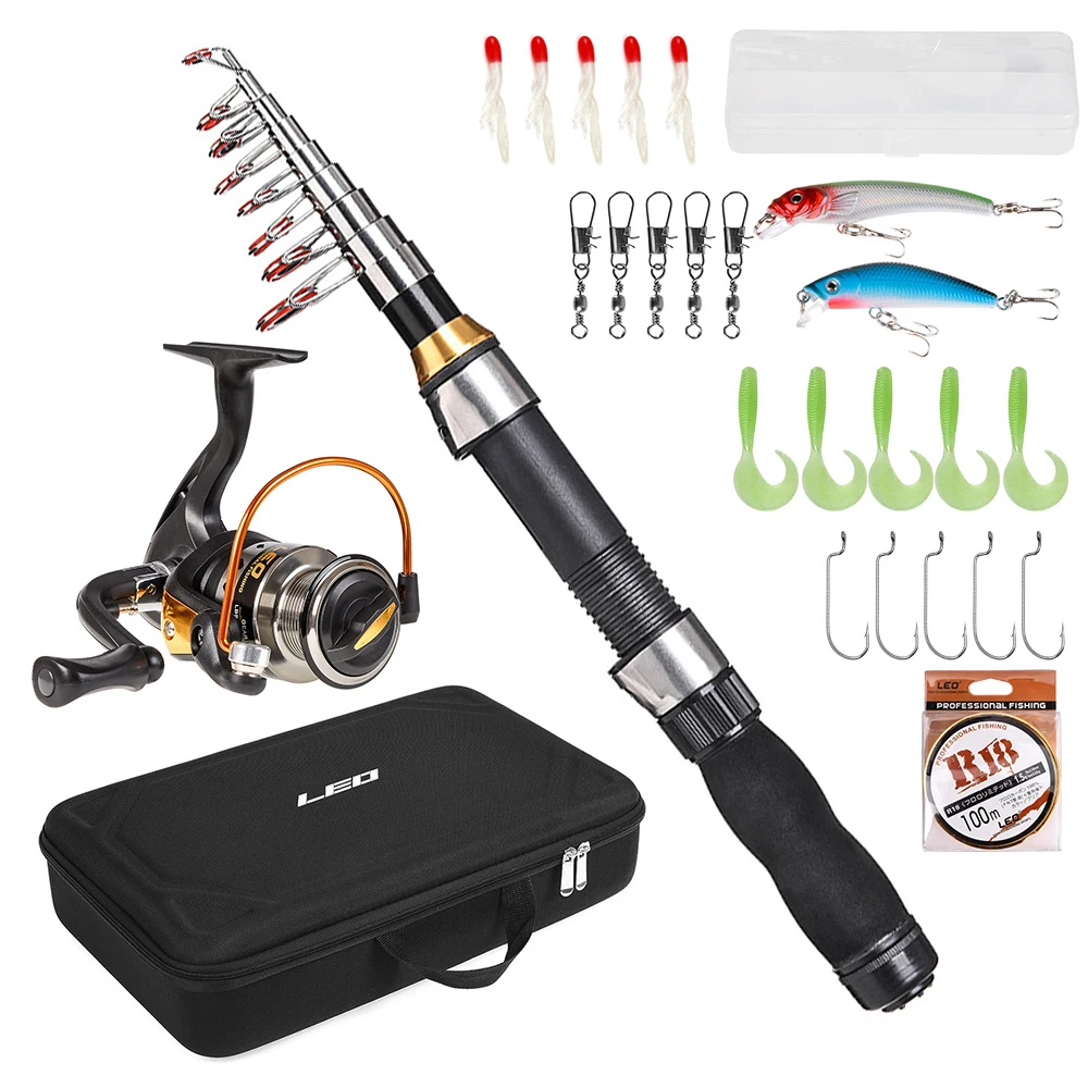 

Fishing Rod Combo And Reel Full Kit Carbon Fiber Telescopic Spinning Portable Fishing Pole With Line Lures Hooks Fishing Bag