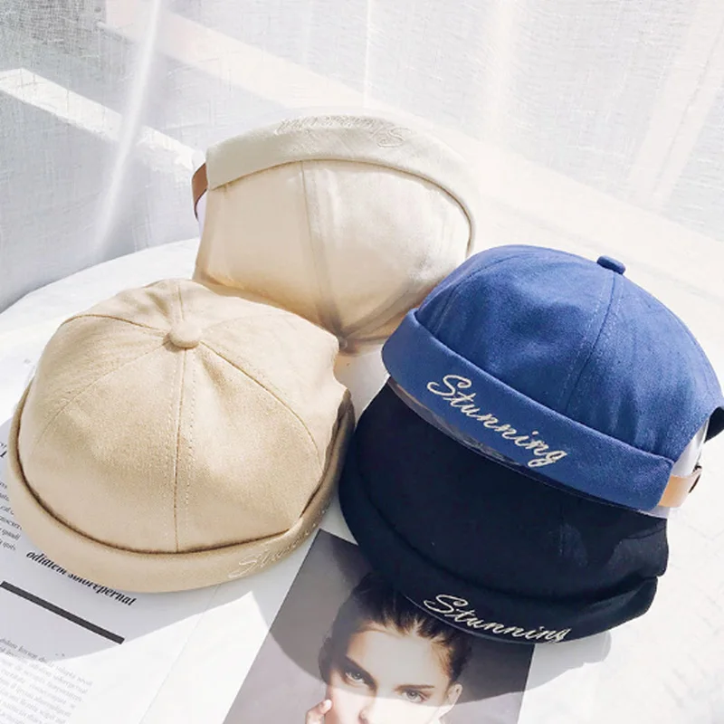 

Retro Unisex Docker Sailor Biker Cap Men Adjustable Casual Brimless Skull Loop Beanie Hat Solid Women Summer 56-58cm