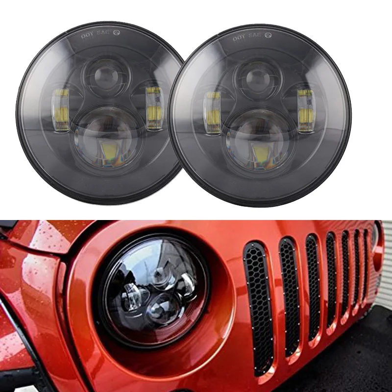 FADUIES Black 7 inch LED Headlight 40W H4 High low Beam For Jeep Wrangler JK 2 Door 4 Door LandRover Defender Headlamp (7) 1