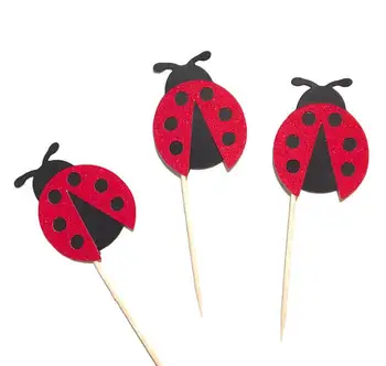 

glitter lady bugs birthday cupcake toppers baptism Christening party decoration doughnut food picks
