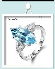 AINUOSHI 3 камнем Природный Голубой топаз кольцо Обручение обручальное кольцо 0.63ct круглой огранки драгоценных камней 925 пробы серебро Для