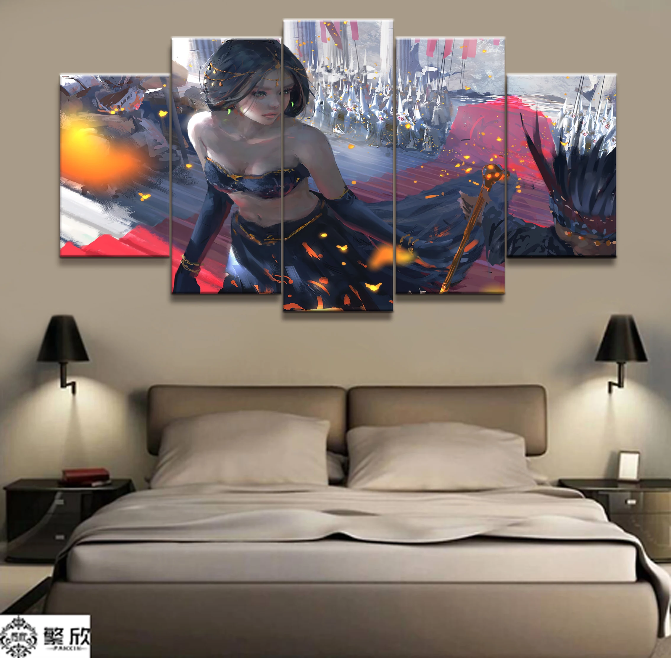 

Home Decor Modular Canvas Picture 5 Piece WLOP Ghost Blade Angel Princess Anime Painting Poster Wall For Home Canvas Wholesale