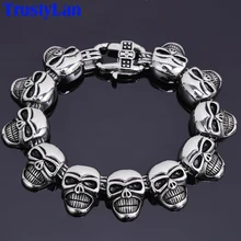 Мужской браслет в стиле ретро с черепом, панк-рок, байкерские браслеты и браслеты,, тяжелая Прочная нержавеющая сталь, готические ювелирные изделия для мужчин, TrustyLan
