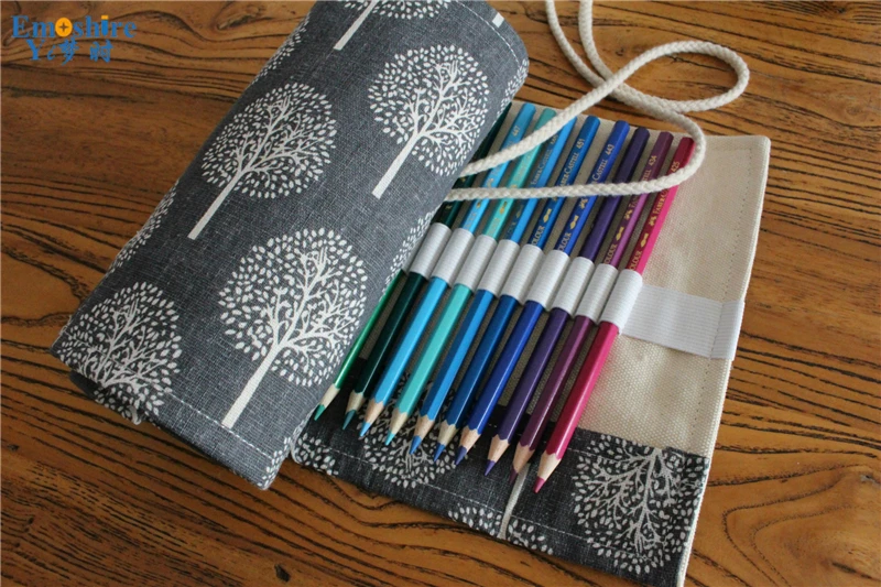 Emoshire Cloth handmade pen curtain hole large capacity pencil case canvas lace canvas roll pen (4)