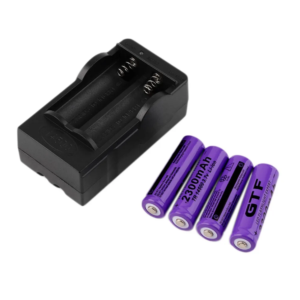 4pcs 14500 3.7V 2300mAh Rechargeable Li ion Batteries with Charger