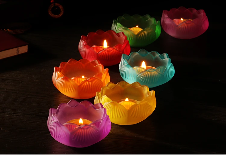 

Wholesale Buddhist articles -7 Colored Glaze Lotus lamp holder Holy water cup --HOME family efficacious Protection Talisman