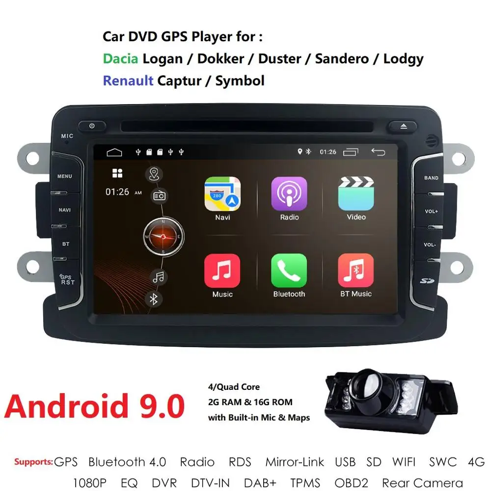 Perfect Android9.0 7Inch CarDVD Player For Dacia/Sandero/Duster/Renault/Captur/Lada/Xray 2 Logan 2 4GWIFI GPS Navigation Radio 2GRAM CAM 0 Perfect Android9.0 7Inch CarDVD Player For Dacia/Sandero/Duster/Renault/Captur/Lada/Xray 2 Logan 2 4GWIFI GPS Navigation Radio 2GRAM CAM 0